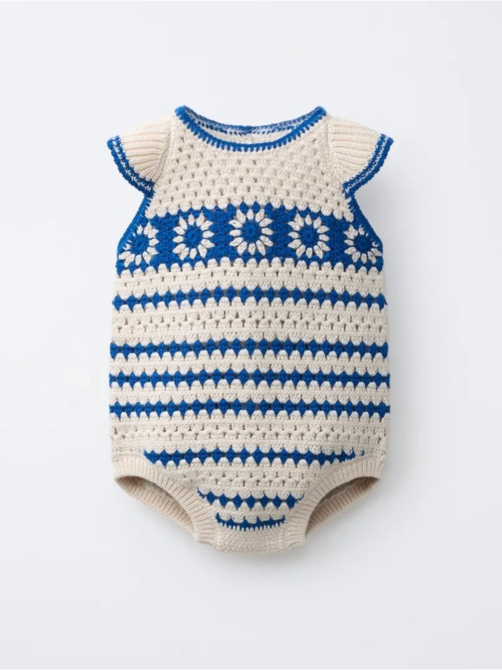 Zara Cream and Blue Crochet Baby Romper